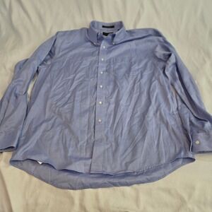 Allen Edmonds Button Down Shirt Mens XXL Blue Wrinkle Free Cotton Excellent Long